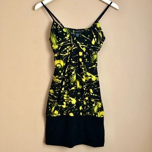 RUE21 Black Yellow Paint Splatter BodyCon Dress 🍋